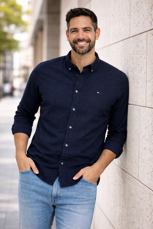 Camisa Tommy Hilfiger Oxford Azul Oscuro