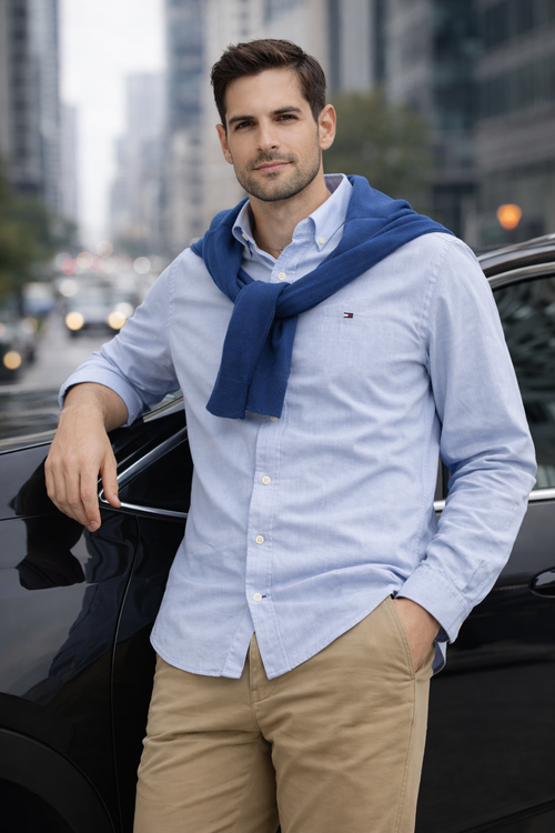 Camisa Tommy Hilfiger Oxford Azul Claro