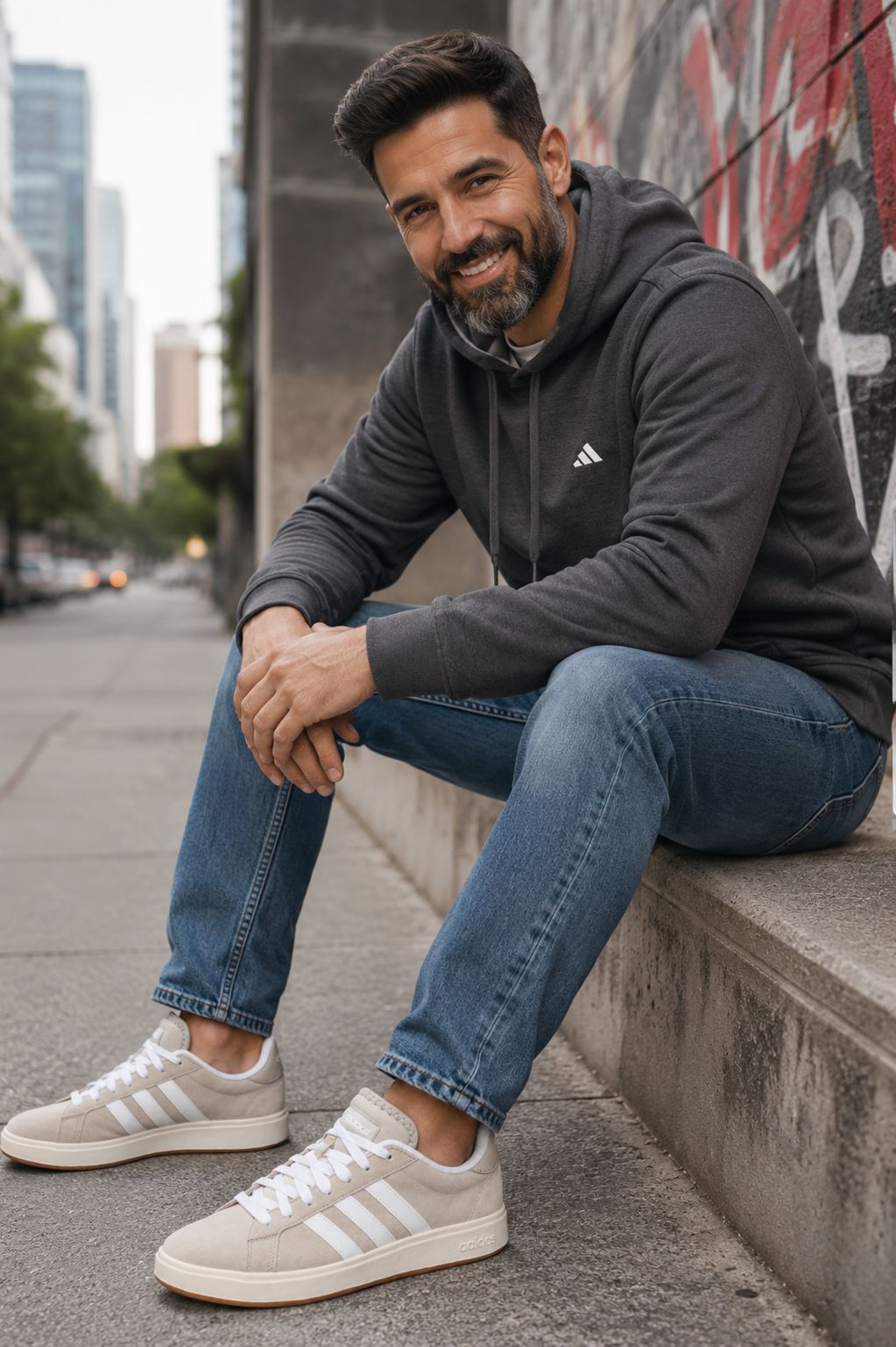 Hoodie Adidas Capota Hombre Gris
